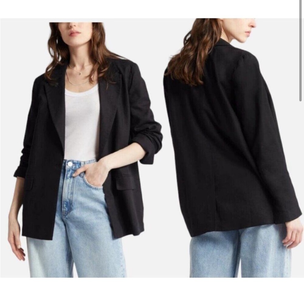 New Treasure & Bond Relaxed Boyfriend Blazer Linen Blend Black Sz S